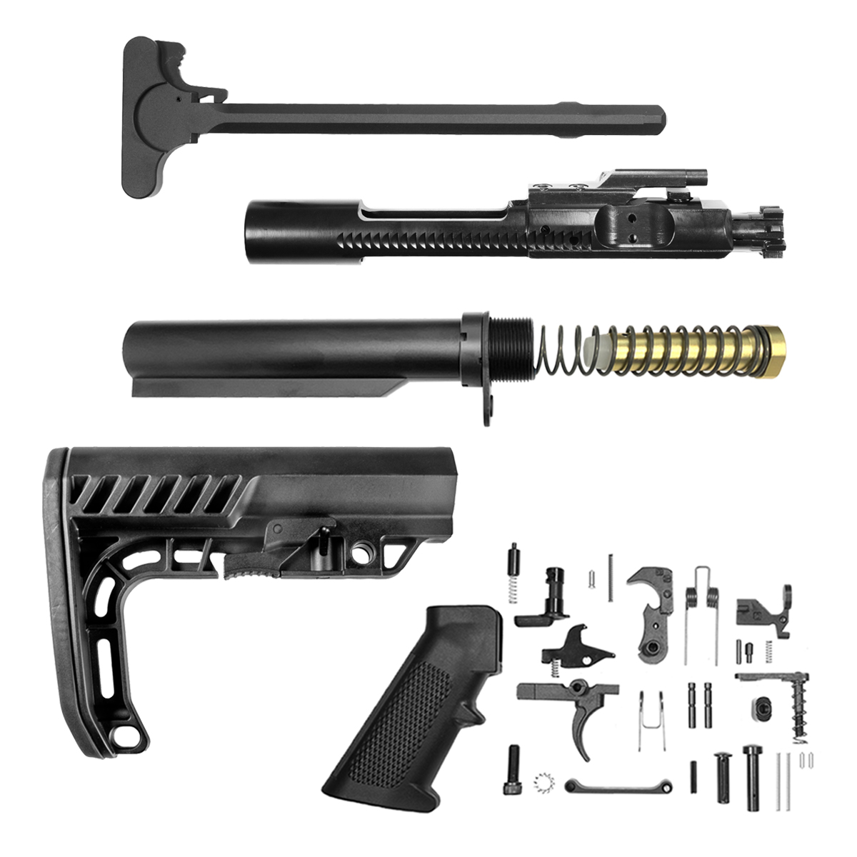 Finish Your Build Kit (Carbine): Special Operations Stock + Carbine Buffer Tube Kit + Complete Lower Parts Kit + Mil-Spec Bolt Carrier Group & Charging Handle