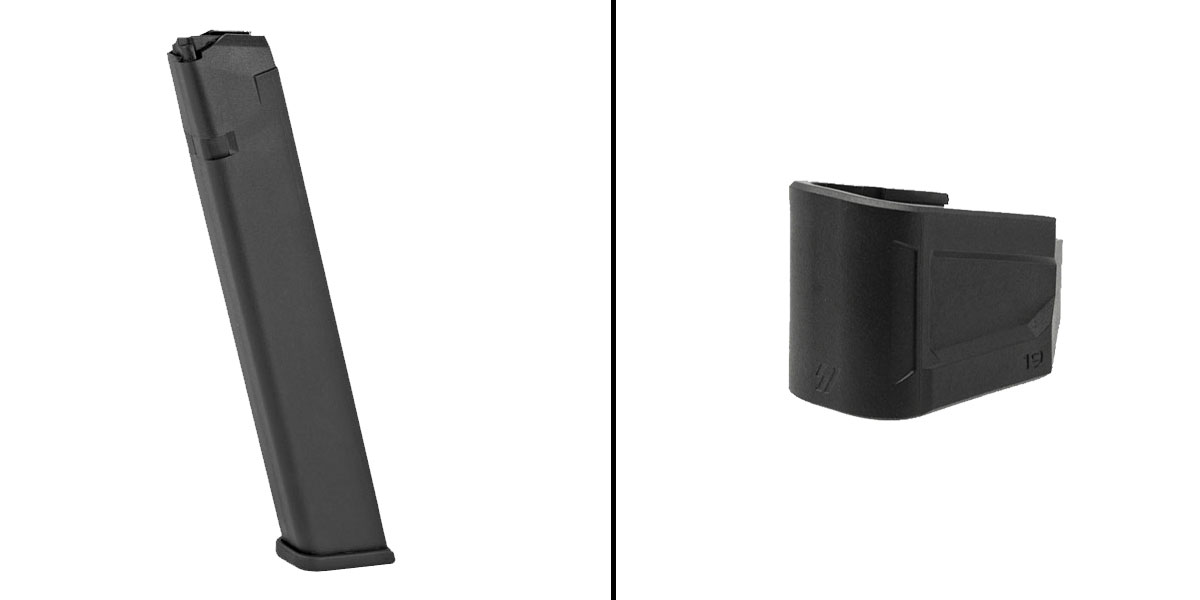 White Label Strike Industries Extended Magazine Plate for G19 + ProMag 9MM Glock 32 Round Magazine - Black