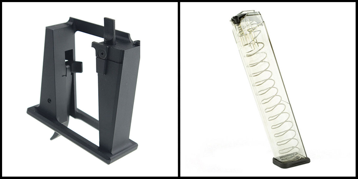 Sylvan Arms 9mm Glock Magwell Conversion Block + ETS Mag For Glock 9mm 31 Rd Smoke