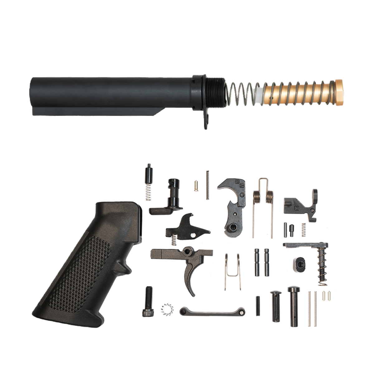 Buffer/LPK Combo: Complete Mil-Spec AR-15 Lower Parts Kit + Mil-Spec Buffer Tube Kit