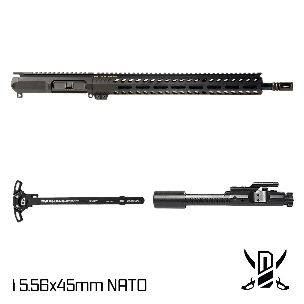 Davidson Defense CUTLASS AR-15 Complete Upper Receiver BCG/CH 5.56x45mm 16-inch Mid-Gas, Freefloat M-LOK Handguard, Warhammer MICRO Ambi Charging Handle