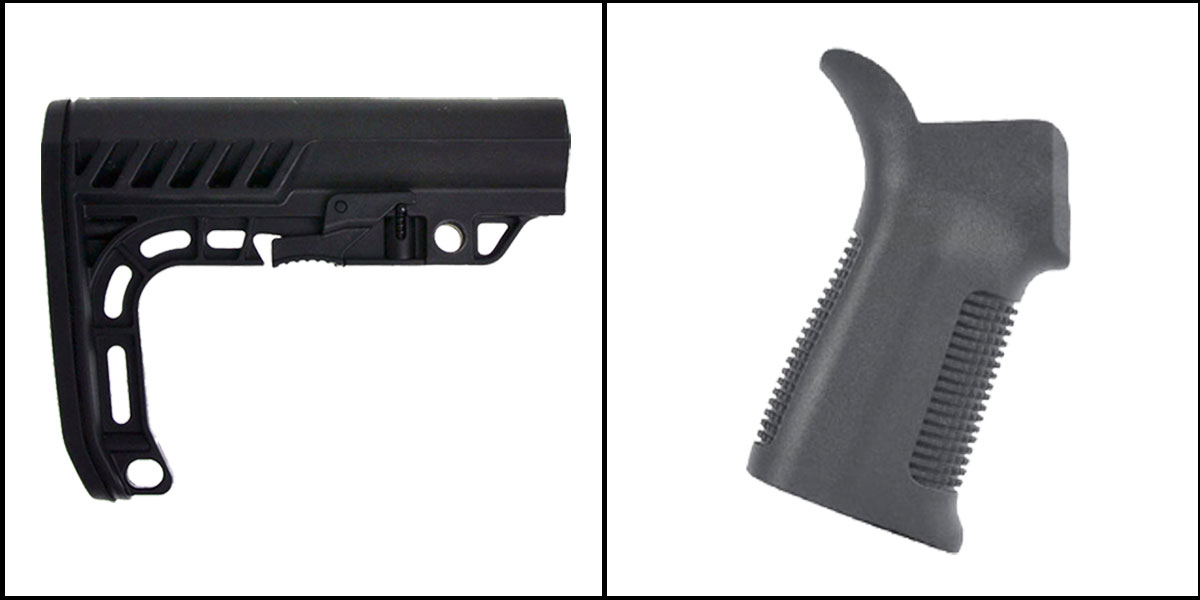 Furniture Kit: Trinity Force AR-15 17 Degree Polymer Pistol Grip - Black + AR-15 Stock Fits Mil-Spec Buffer Tube