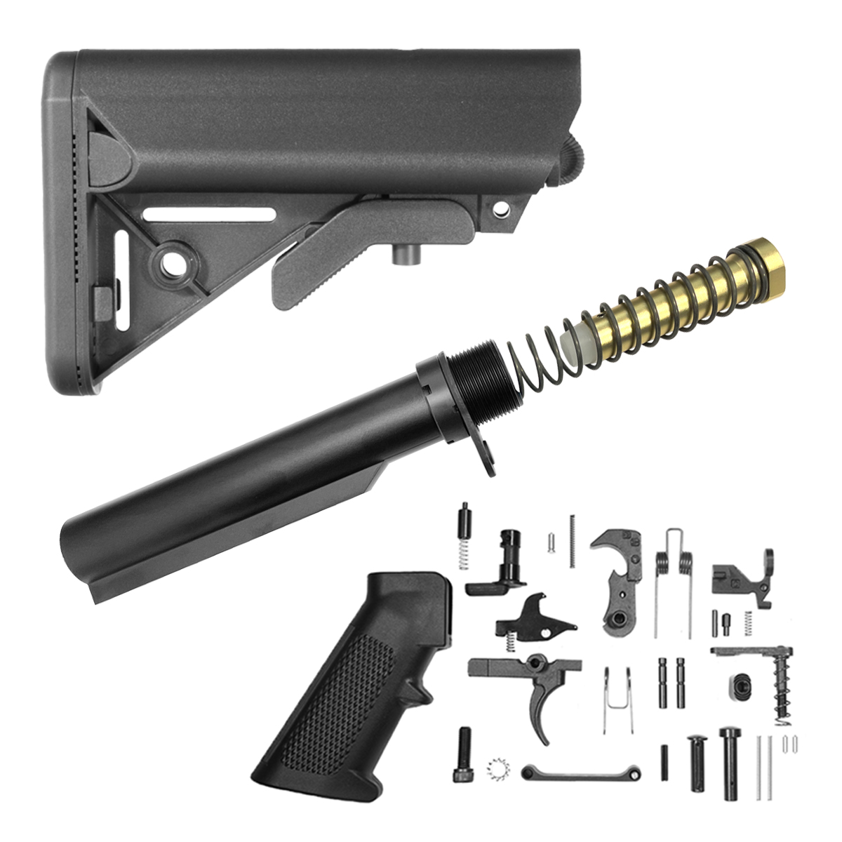 Finish Your Lower Kit (Carbine): SOPMOD Style Collapsible Stock + AR-15 Carbine Buffer Tube Kit + Complete Lower Parts Kit