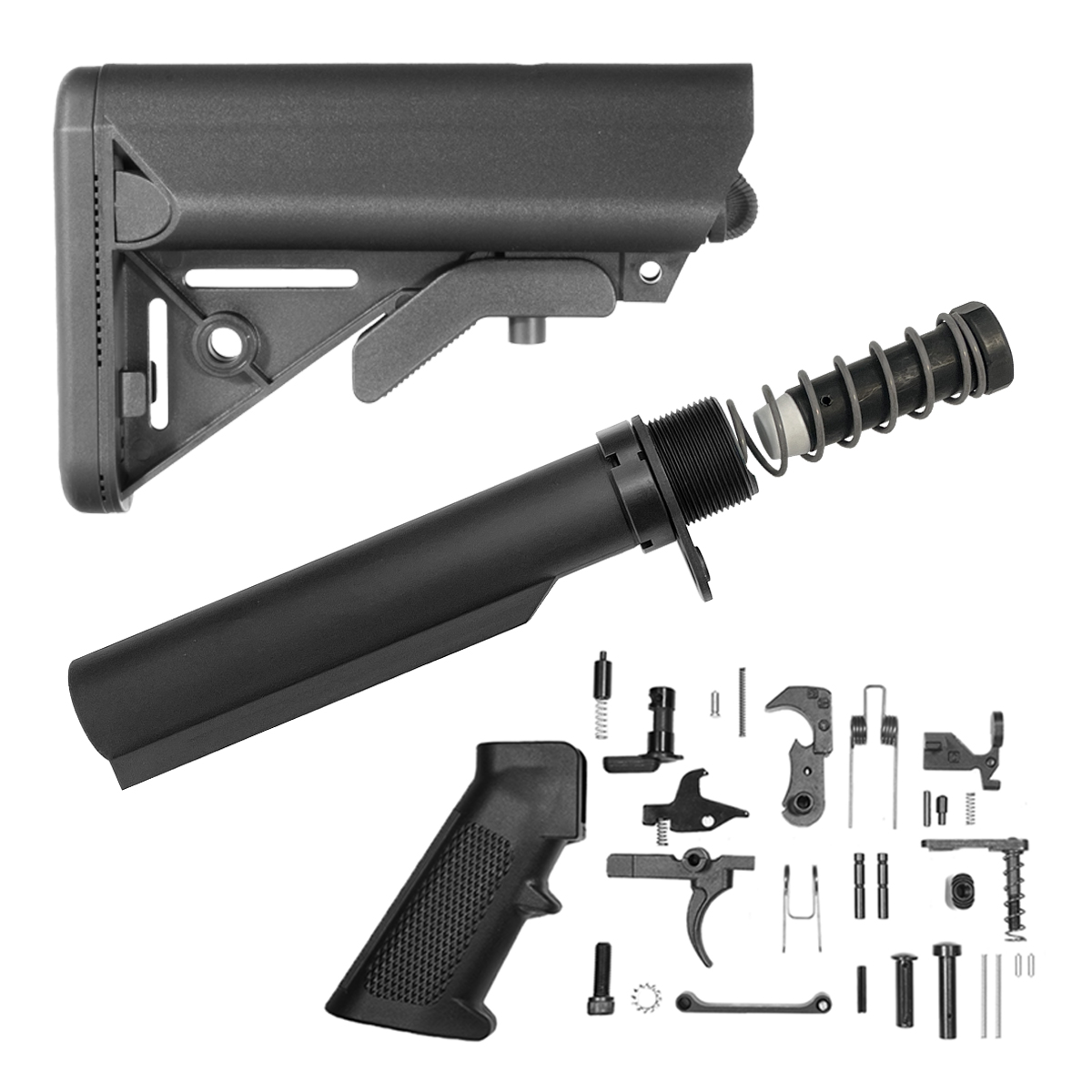 Finish Your Lower Kit (LR-308/DPMS): SOPMOD Style Collapsible Stock + Carbine Buffer Tube Kit + .308 Complete Lower Parts Kit
