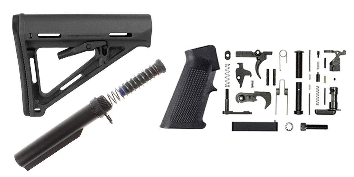 Finish Your Build Kit: Magpul MOE Milspec Collapsible AR-15 Carbine Synthetic Buttstock + Complete Mil-Spec AR-15 LPK + AR-15 Mil-Spec Buffer Tube Kit