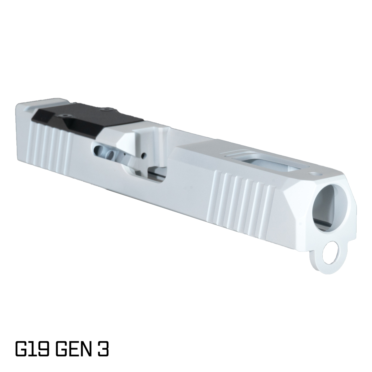 Stiffler MFG Blemished G19 Compatible Slide – Turbo, Arctic White Cerakote, Stripped, RMR Cut with Cover Plate