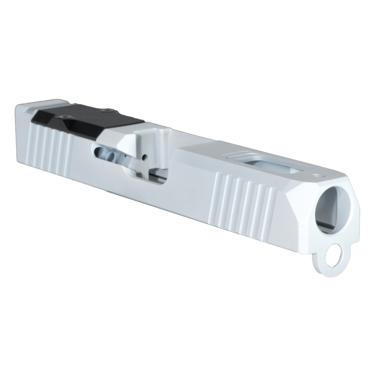 Stiffler Manufacturing G19 Compatible Slide – Turbo, Arctic White Cerakote, Stripped, RMR Cut with Cover Plate