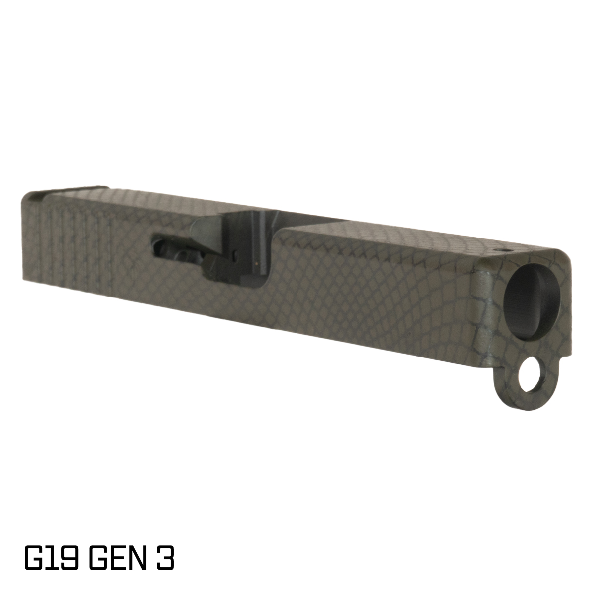 LFA Custom Cerakote G19 Compatible Slide 'Snakey' Graphic, Black with OD Green Scale Pattern, Stripped