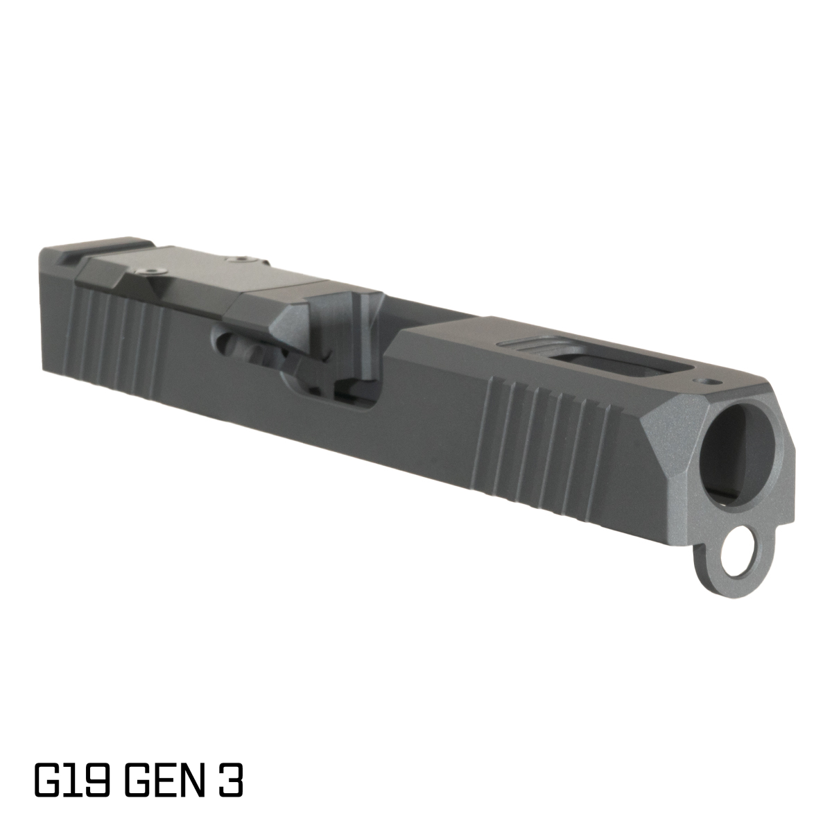 Stiffler MFG G19 Compatible Turbo Slide with Sniper Gray Cerakote, Stripped, RMR Optic Cut, and Cover Plate