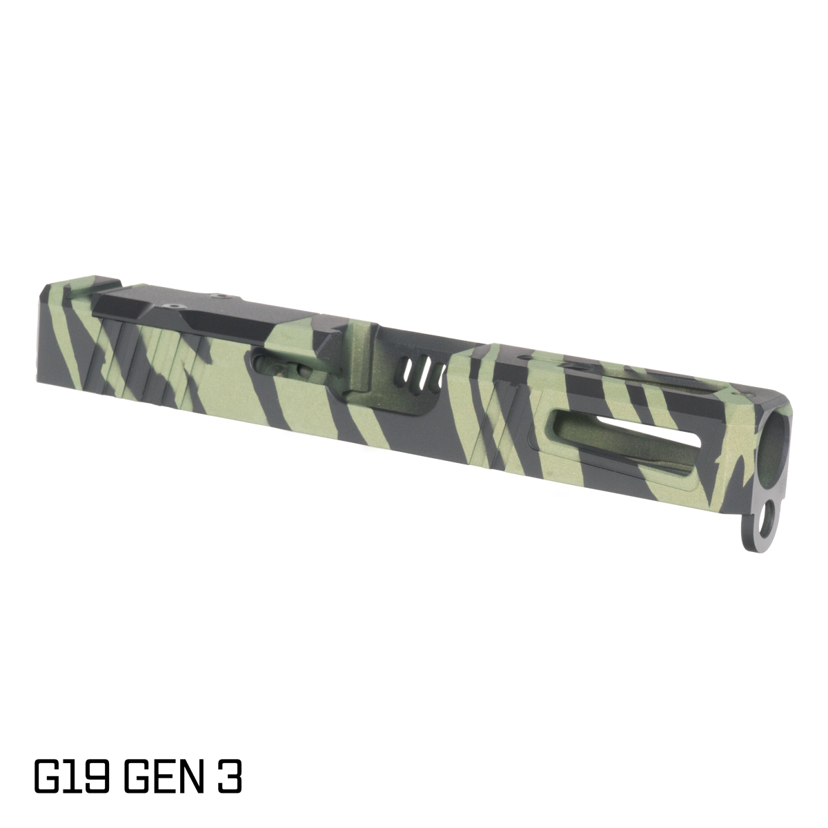 Stiffler MFG G19 Compatible Viper Slide, Tiger Stripe Crocodile Cerakote, RMR Cut with Aluminum Plate Cover