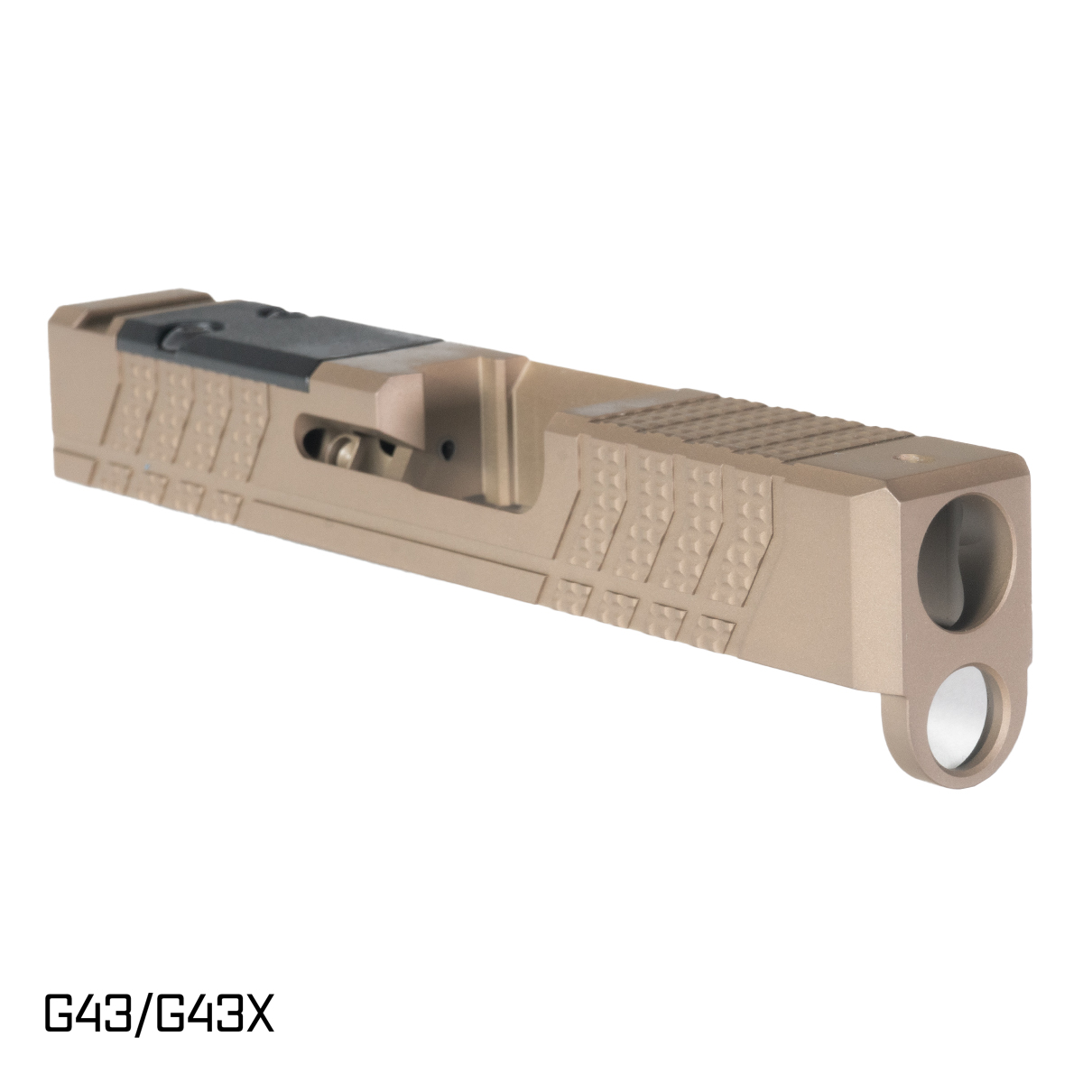 Davidson Defense G43X Compatible Stripped Slide, FDE PVD, Knurled Serrations, RMS Cut, Cover Plate Installed