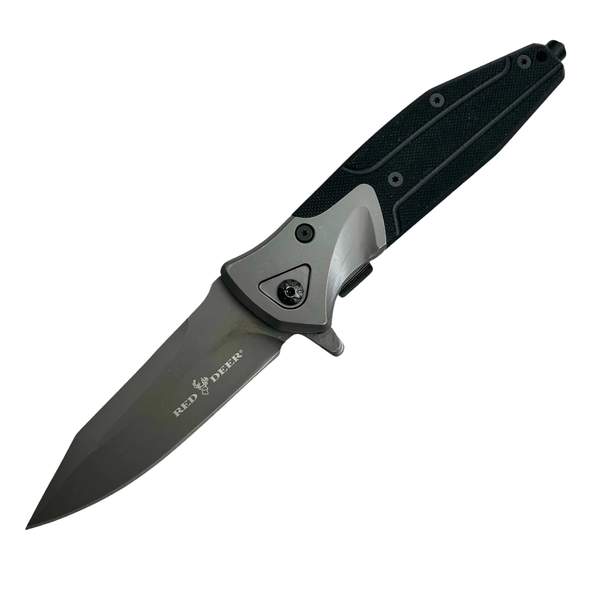 Red Deer Black Handle Knife Silver Blade