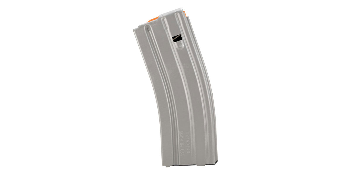 DuraMag 30 Round .223 Remington/5.56NATO Magazine, Aluminum, AR Pattern, Orange Anti-Tilt AGF Follower - GREY