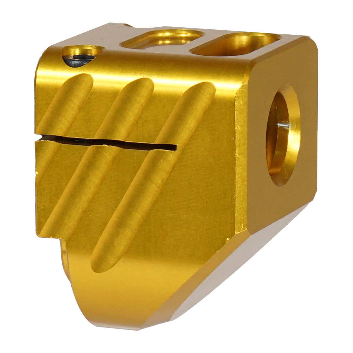 Mercury Precision Glock Compatible Compensator 6061 Aluminum, Anodized Type 2 Gold Single port comp 1/2x28 with clamping set screws