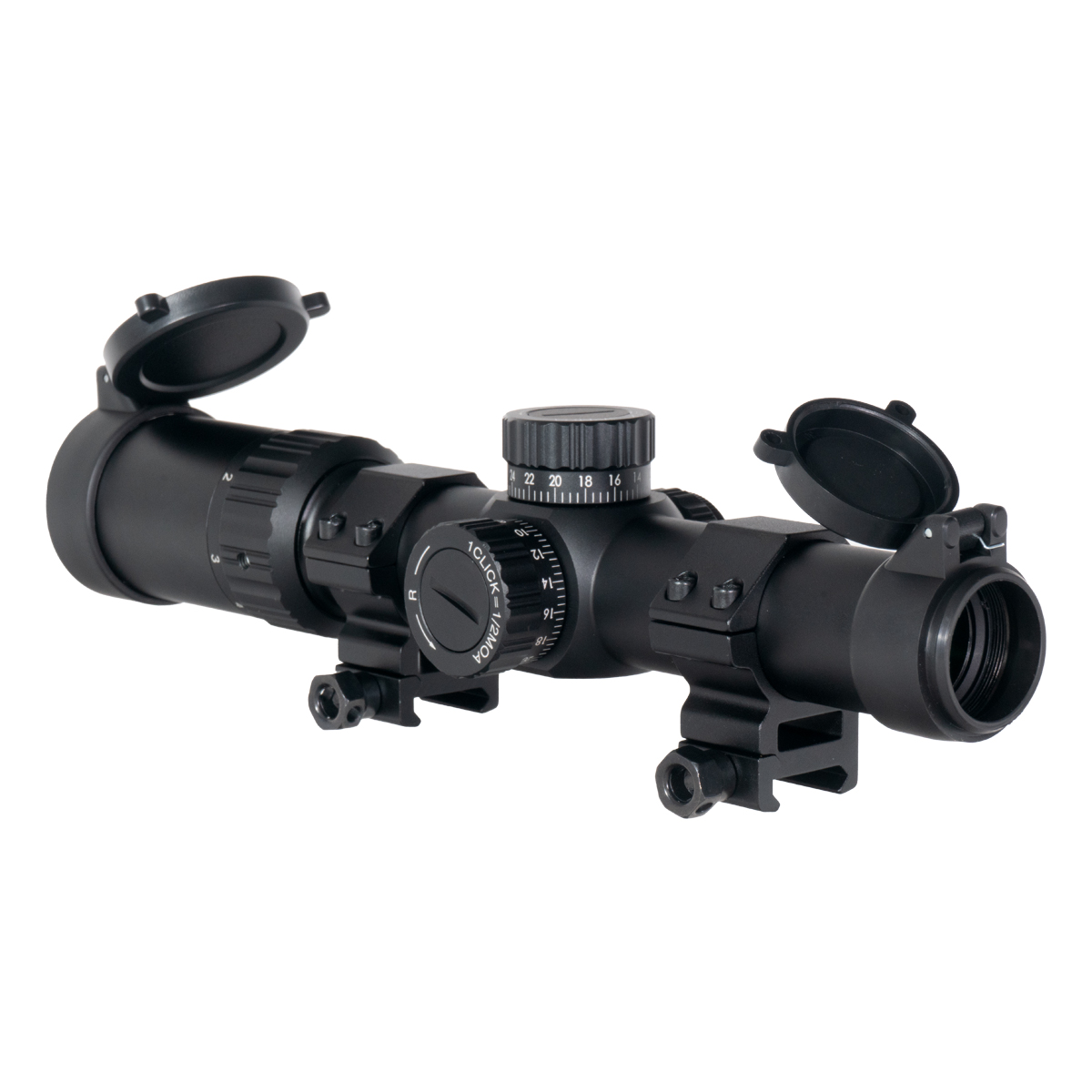 Redwin Optics Torero HD 1-6x24 Illuminated Scope, Black, 1/2 MOA Turret Adjustment with Scope Rings, Red/Green Illumination