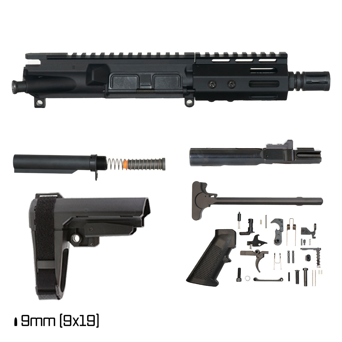 Davidson Defense Nightglass w/SBA3 Brace 5-inch AR-15 9MM Pistol Assembled Full Build Kit