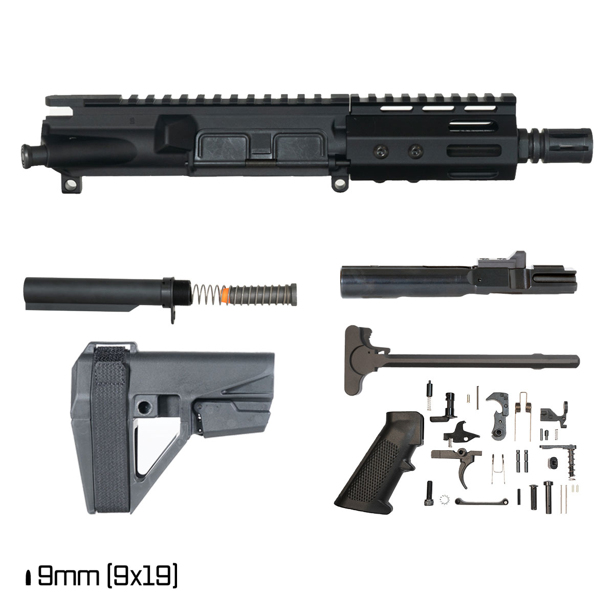 Davidson Defense Nightglass w/SBA5 Brace 5-inch AR-15 9MM Pistol Assembled Full Build Kit