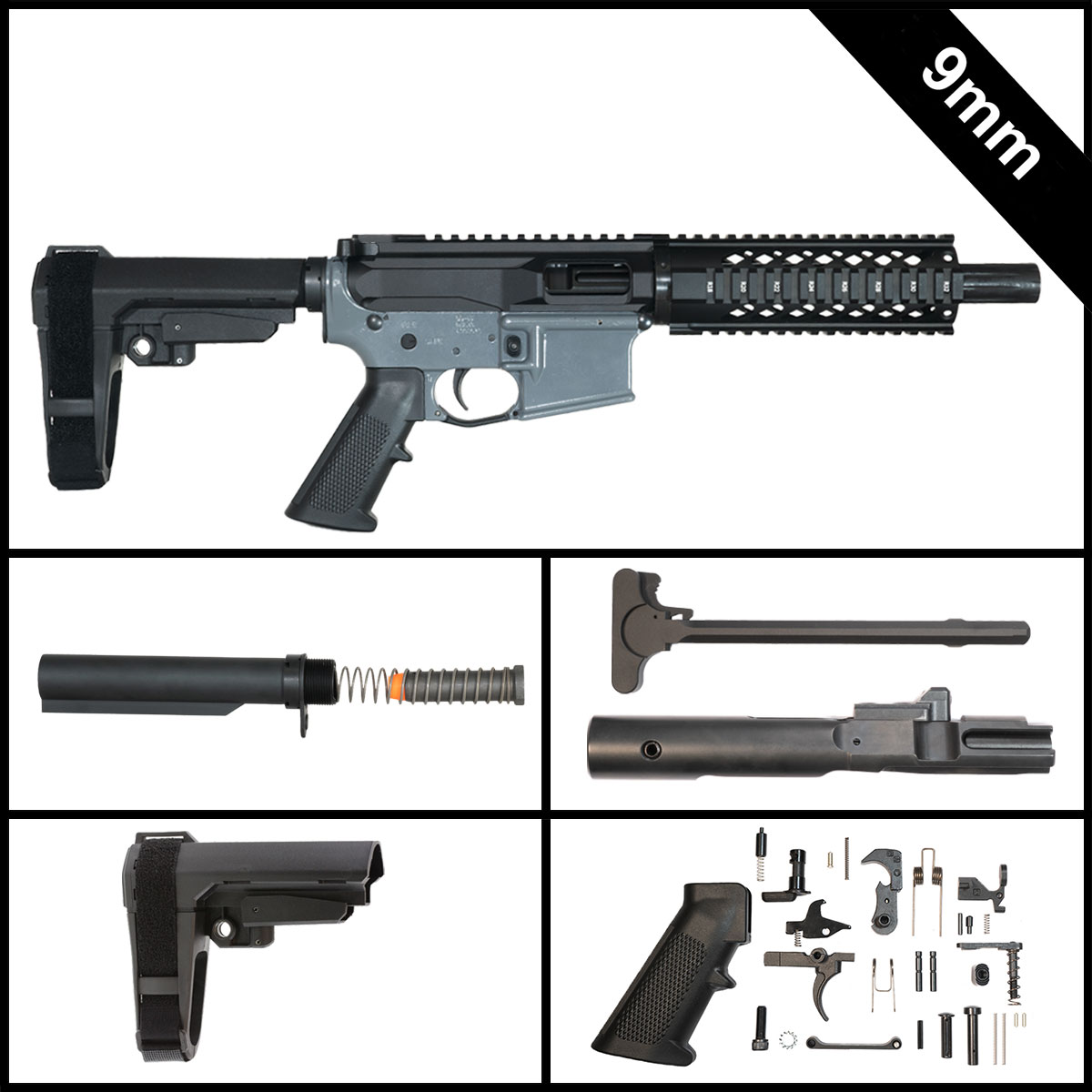  Preassembled - Davidson Defense Treat Yo'self 2.0 w/SBA3 Brace 7.5-inch AR-15 9MM Pistol Full Build Kit