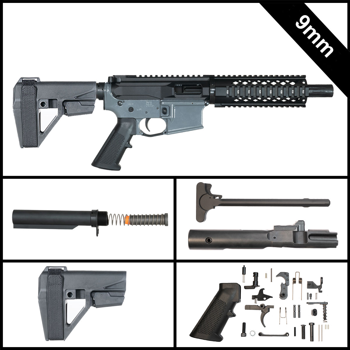  Preassembled - Davidson Defense Treat Yo'self 2.0 w/SBA5 Brace 7.5-inch AR-15 9MM Pistol Full Build Kit
