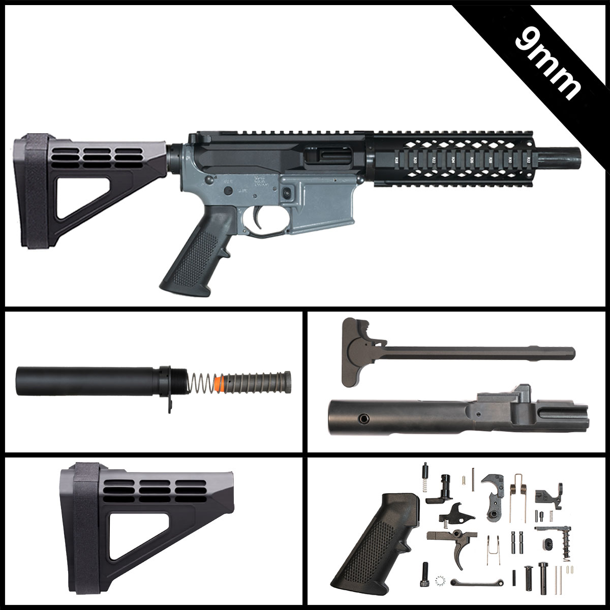  Preassembled - Davidson Defense Treat Yo'self 2.0 w/SBM4 Brace 7.5-inch AR-15 9MM Pistol Full Build Kit