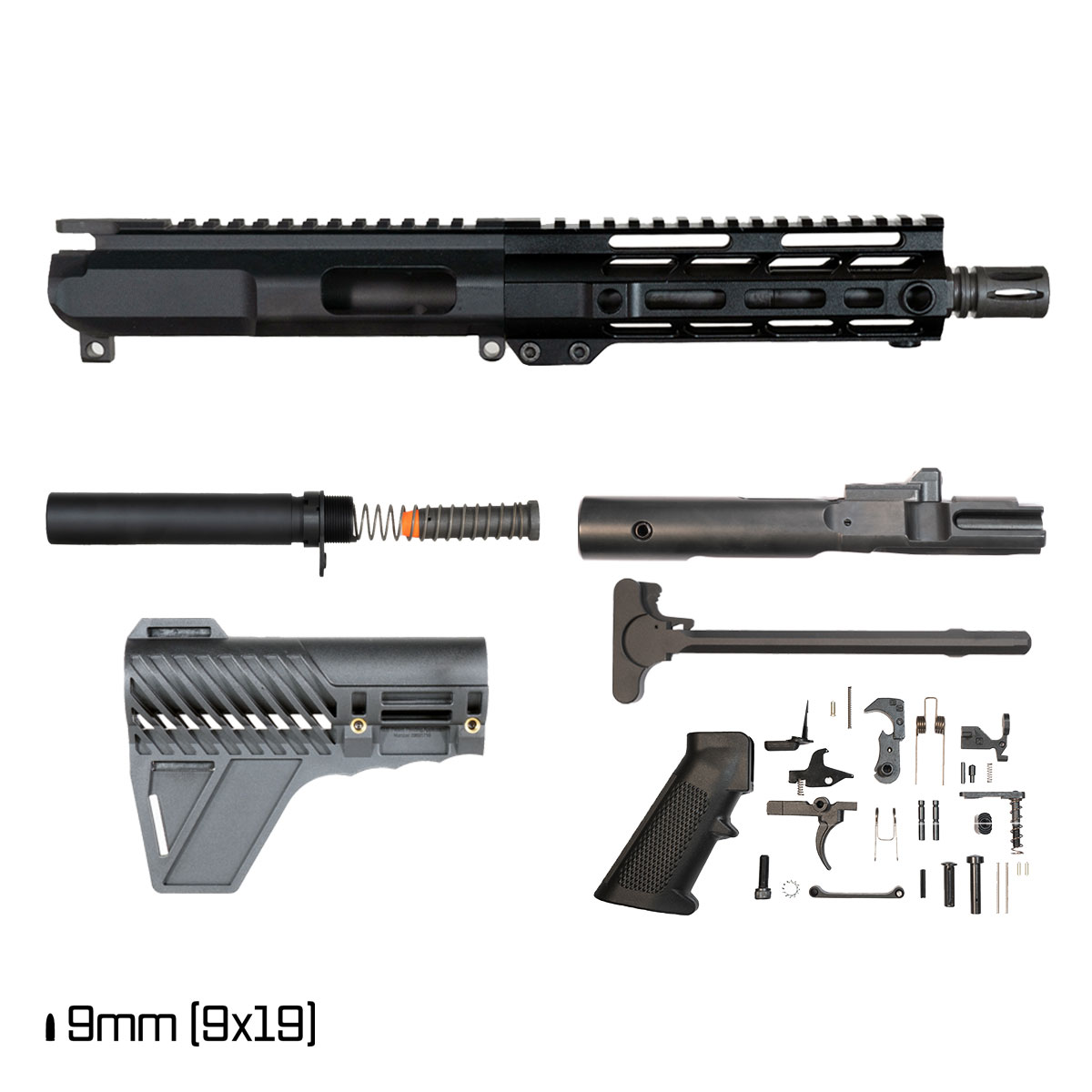 Davidson Defense IX w/Gauntlet Arms Brace 7.5-inch Carbine-Gas 1:10 9MM AR-9 Freefloat M-Lok Handguard Pistol Upper Receiver Full Build Kit