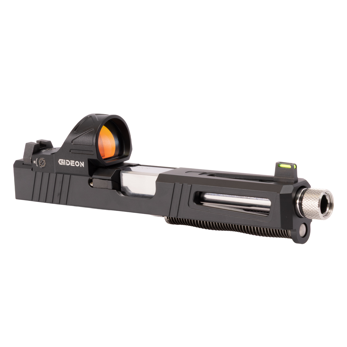 DTT Stiffler MFG Lionheart-Black-Silver Threaded Barrel Glock 17 Compatible Complete Slide Kit w/ Gideon Optics Omega Single Red Dot