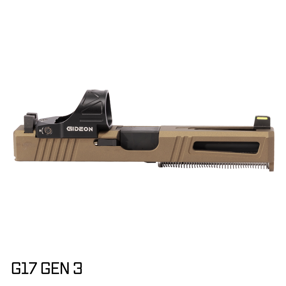 DTT Stiffler MFG Lionheart Nitride Barrel G17 Gen 1-3 Compatible 9MM Burnt Bronze RMR Complete Slide Kit, Gideon Optics Omega (SRO Compatible) Single Red Dot