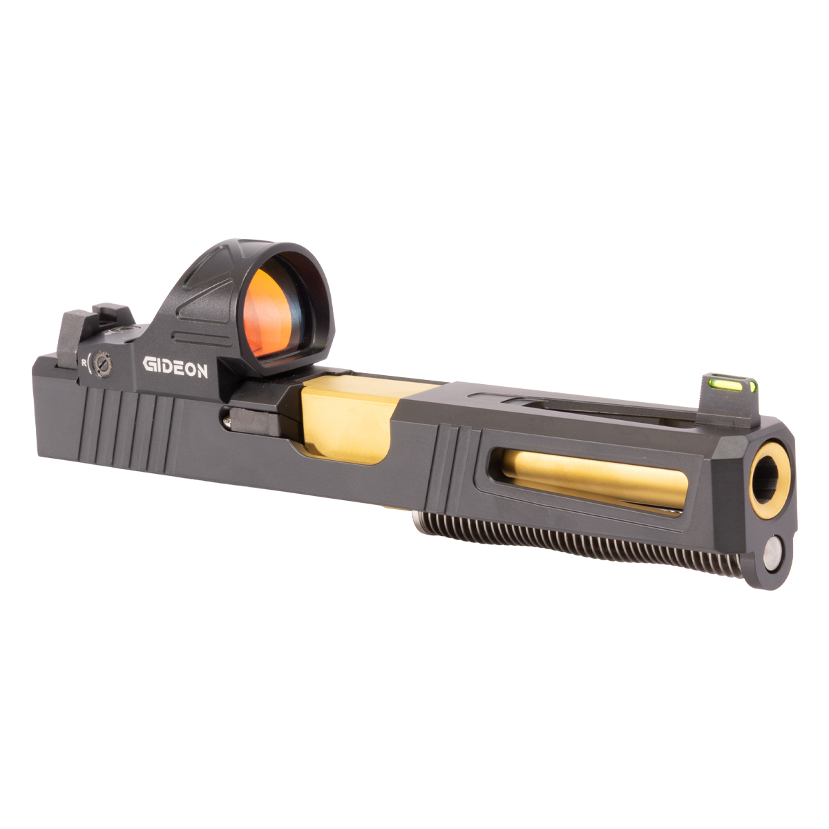 DTT Stiffler MFG Lionheart-Black-Gold Barrel Glock 17 Compatible Complete Slide Kit w/ Gideon Optics Omega Red Dot Sight