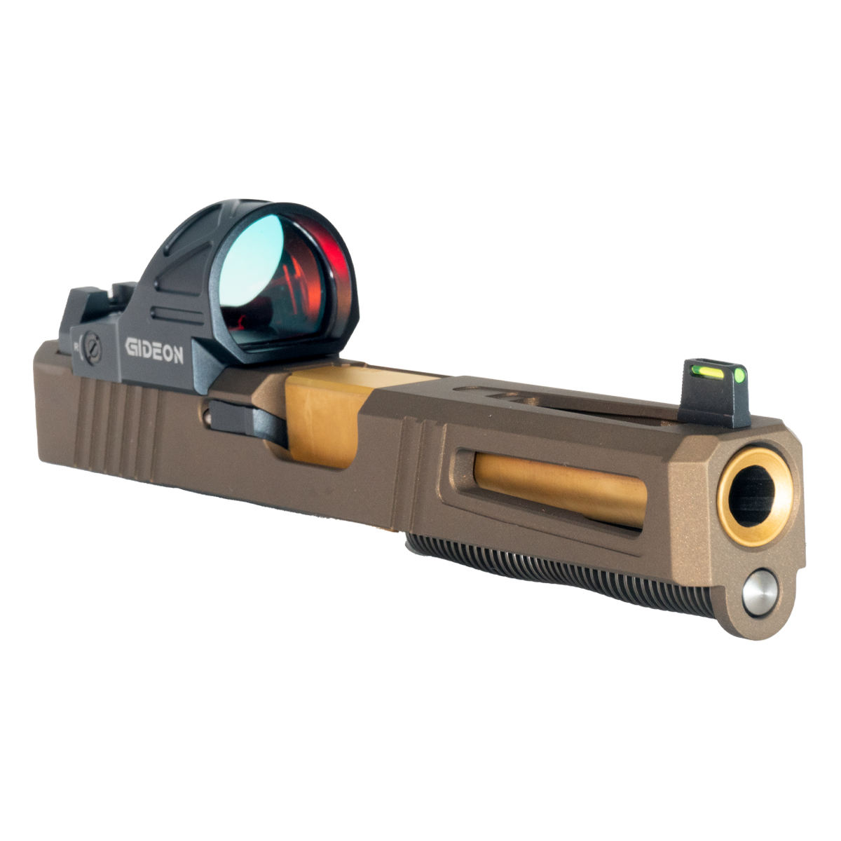 DTT Stiffler MFG Lionheart-Burnt Bronze-Gold Barrel Glock 17 Compatible Complete Slide Kit w/ Gideon Optics Red Dot Sight