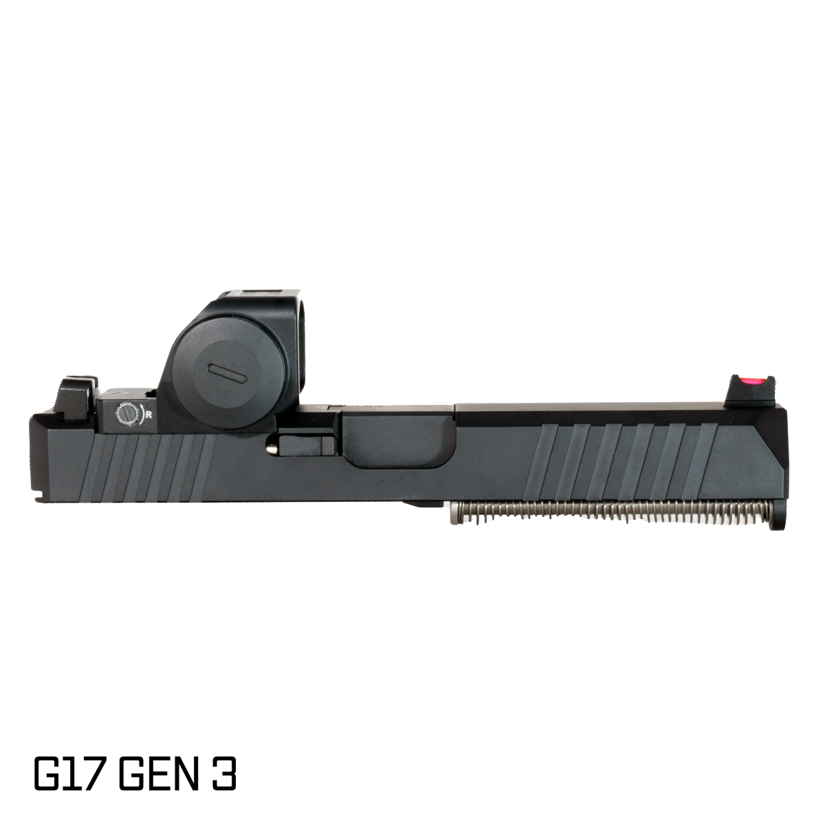 DTT Stiffler MFG Valkyrie Nitride Barrel G17 Gen 1-3 Compatible 9MM Black RMR Complete Slide Kit w/Gideon Optics Granite (RMR Footprint) Competition Single Red Dot