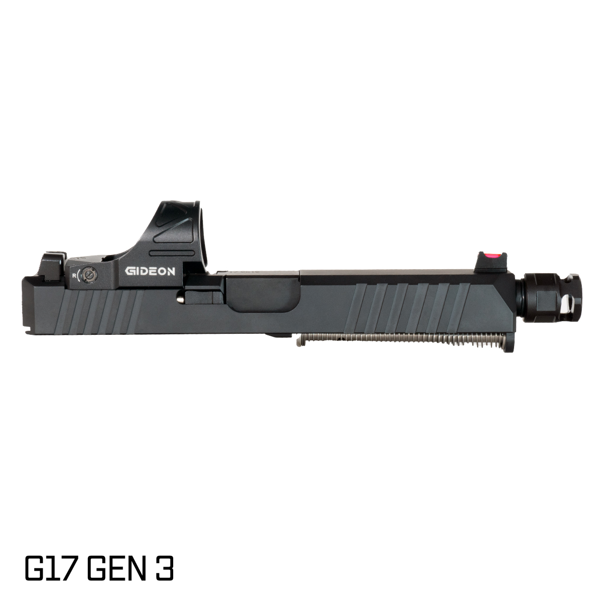DTT Stiffler MFG Valkyrie Comped Nitride Barrel G17 Gen 1-3 Compatible 9MM Black RMR Complete Slide Kit w/Gideon Optics Omega (SRO Compatible) Single Red Dot