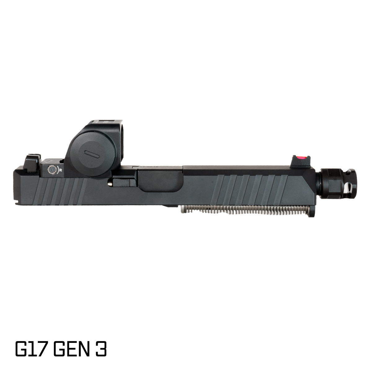 DTT Stiffler MFG Valkyrie Comped Nitride Barrel G17 Gen 1-3 Compatible 9MM Black RMR Complete Slide Kit w/Gideon Optics Granite (RMR Footprint) Competition Single Red Dot