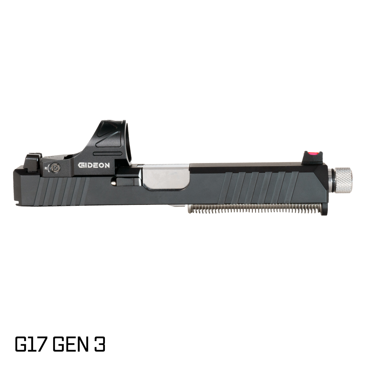 DTT Stiffler MFG Valkyrie Threaded Polished Clear PVD Barrel G17 Gen 1-3 Compatible 9MM Black RMR Complete Slide Kit w/Gideon Optics Omega (SRO Compatible) Single Red Dot