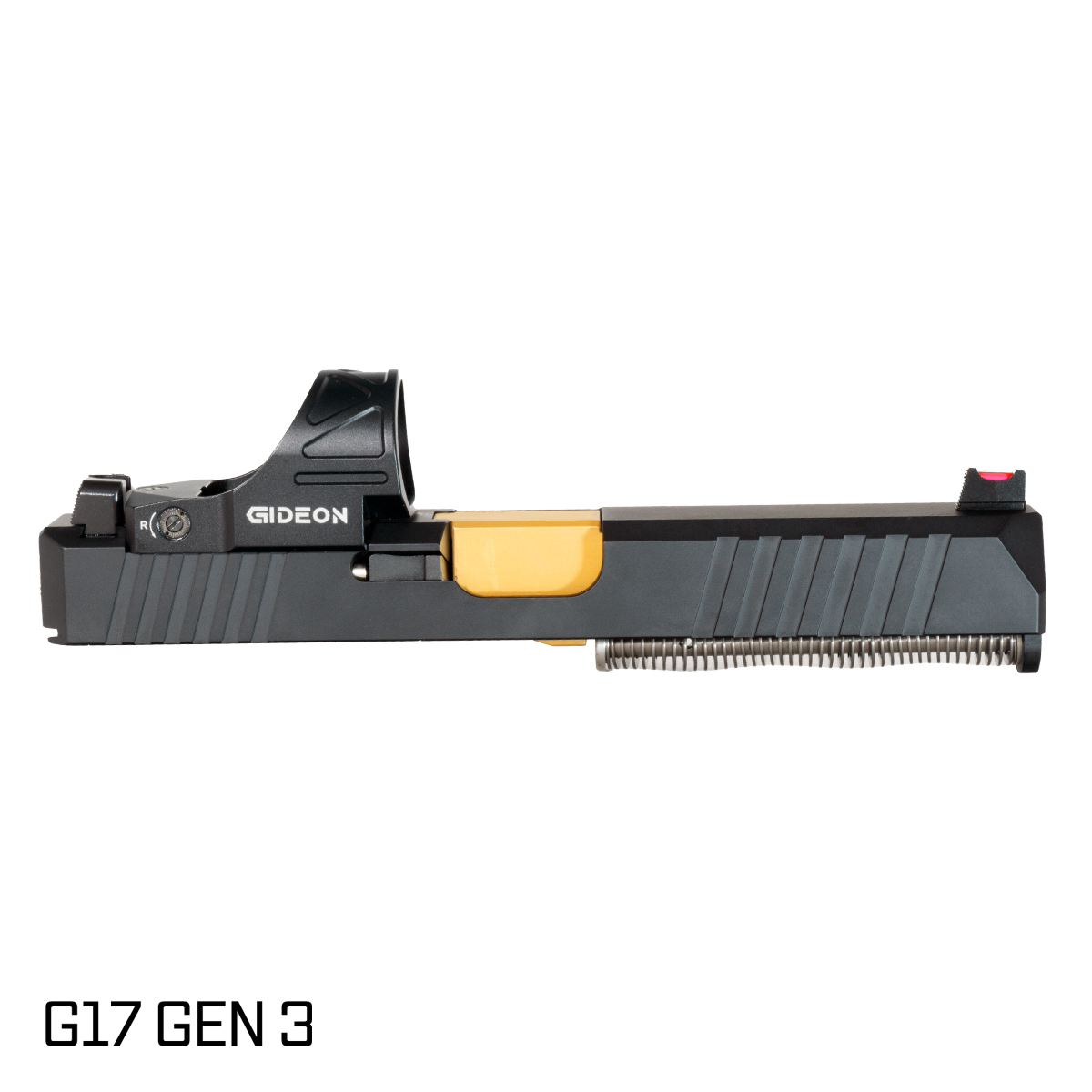 DTT Stiffler MFG Valkyrie Gold TiN Barrel G17 Gen 1-3 Compatible 9MM Black RMR Complete Slide Kit w/Gideon Optics Omega (SRO Compatible) Single Red Dot