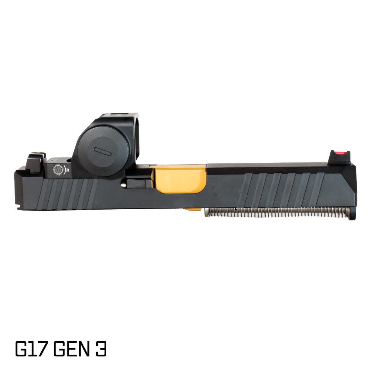 DTT Stiffler MFG Valkyrie Gold TiN Barrel G17 Gen 1-3 Compatible 9MM Black RMR Complete Slide Kit w/Gideon Optics Granite (RMR Footprint) Competition Single Red Dot