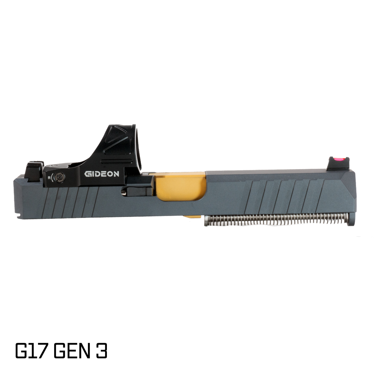 DTT Stiffler MFG Valkyrie Gold TiN Barrel G17 Gen 1-3 Compatible 9MM Sniper Gray RMR Complete Slide Kit w/Gideon Optics Omega (SRO Compatible) Single Red Dot
