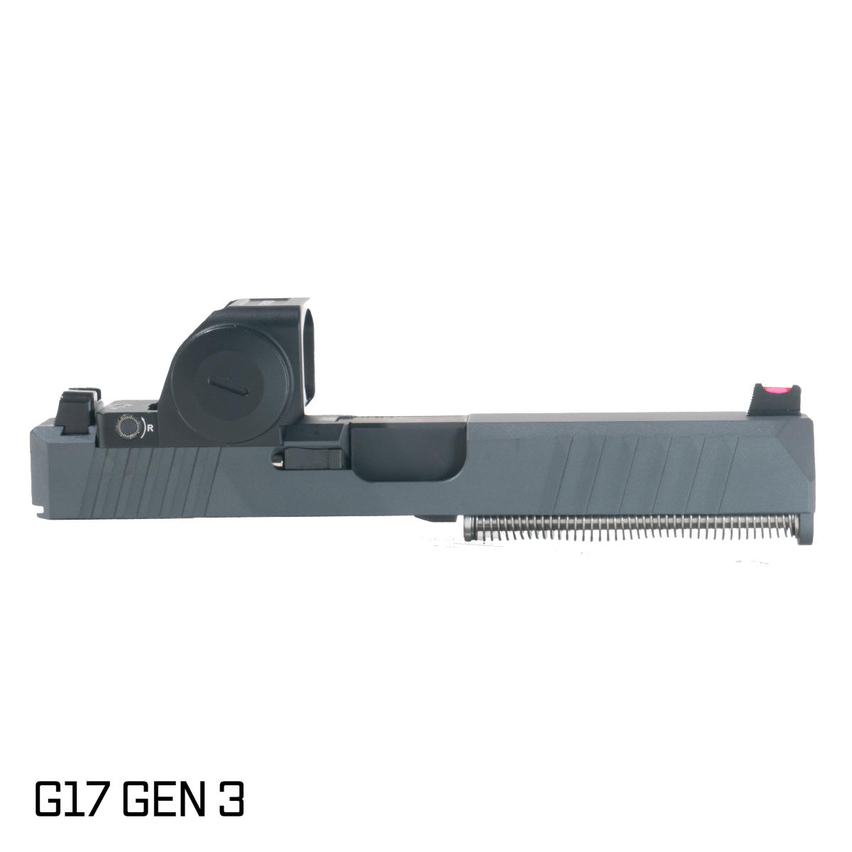 DTT Stiffler MFG Valkyrie Nitride Barrel G17 Gen 1-3 Compatible 9MM Sniper Gray RMR Complete Slide Kit w/Gideon Optics Granite (RMR Footprint) Competition Single Red Dot