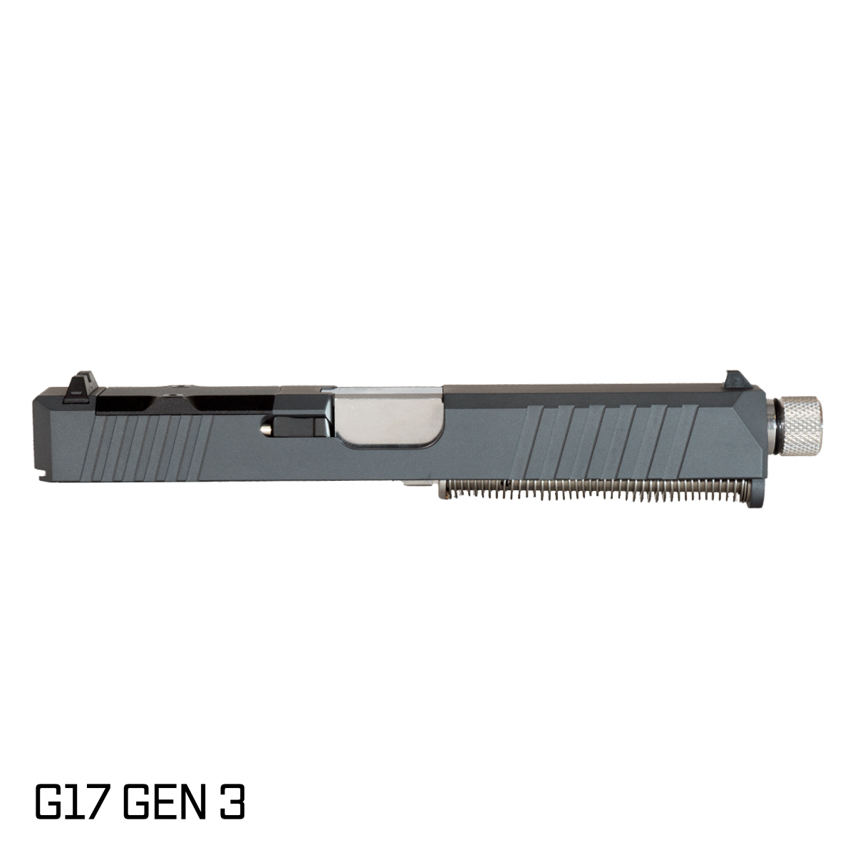 DTT Stiffler MFG Valkyrie Threaded Clear Polished PVD Barrel G17 Gen 1-3 Compatible 9MM Sniper Gray RMR Complete Slide Kit