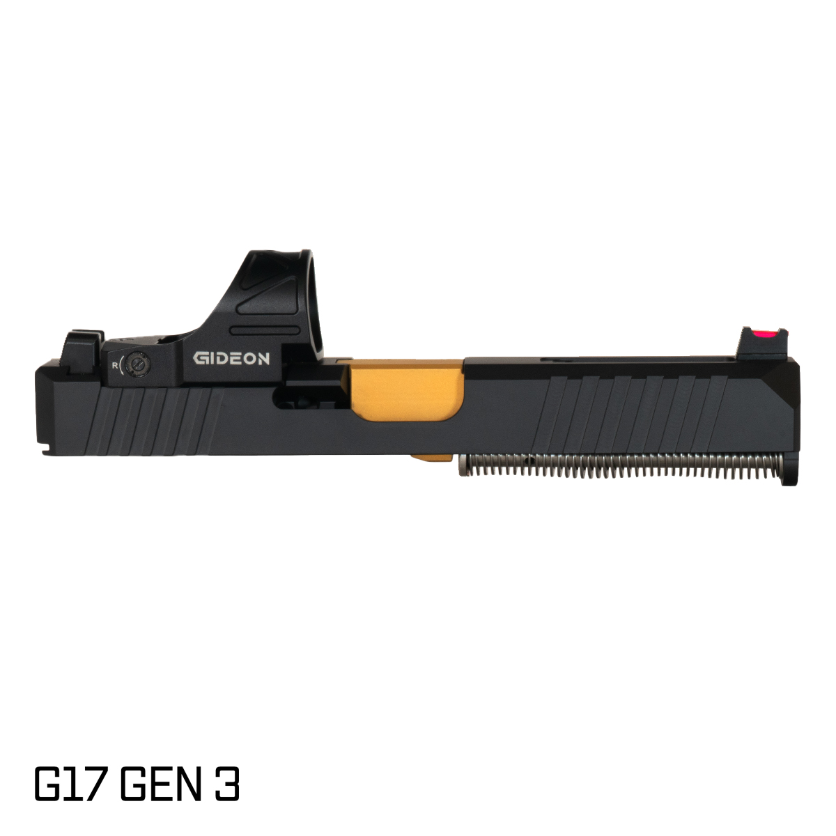 DTT Stiffler MFG Wayfinder Gold TiN Barrel G17 Gen 1-3 Compatible 9MM Black RMR Complete Slide Kit, Gideon Optics Omega (SRO Compatible) Single Red Dot