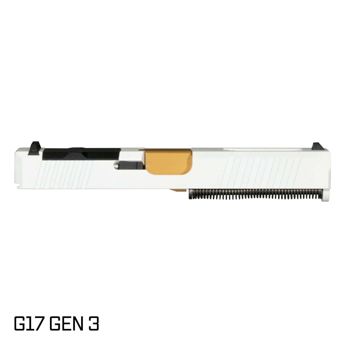 DTT Stiffler MFG Wayfinder Gold TiN Barrel G17 Gen 1-3 Compatible 9MM White RMR Complete Slide Kit
