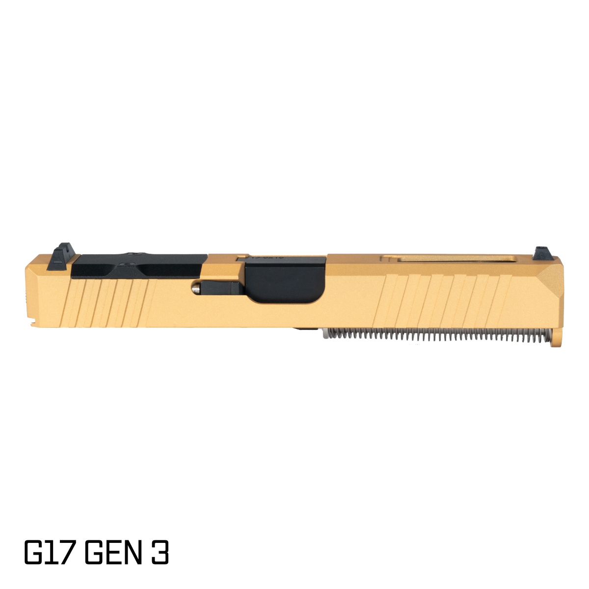 DTT Stiffler MFG Wayfinder Ported Nitride Barrel G17 Gen 1-3 Compatible 9MM 17-4 Stainless Steel Gold Cerakote Complete Slide Kit