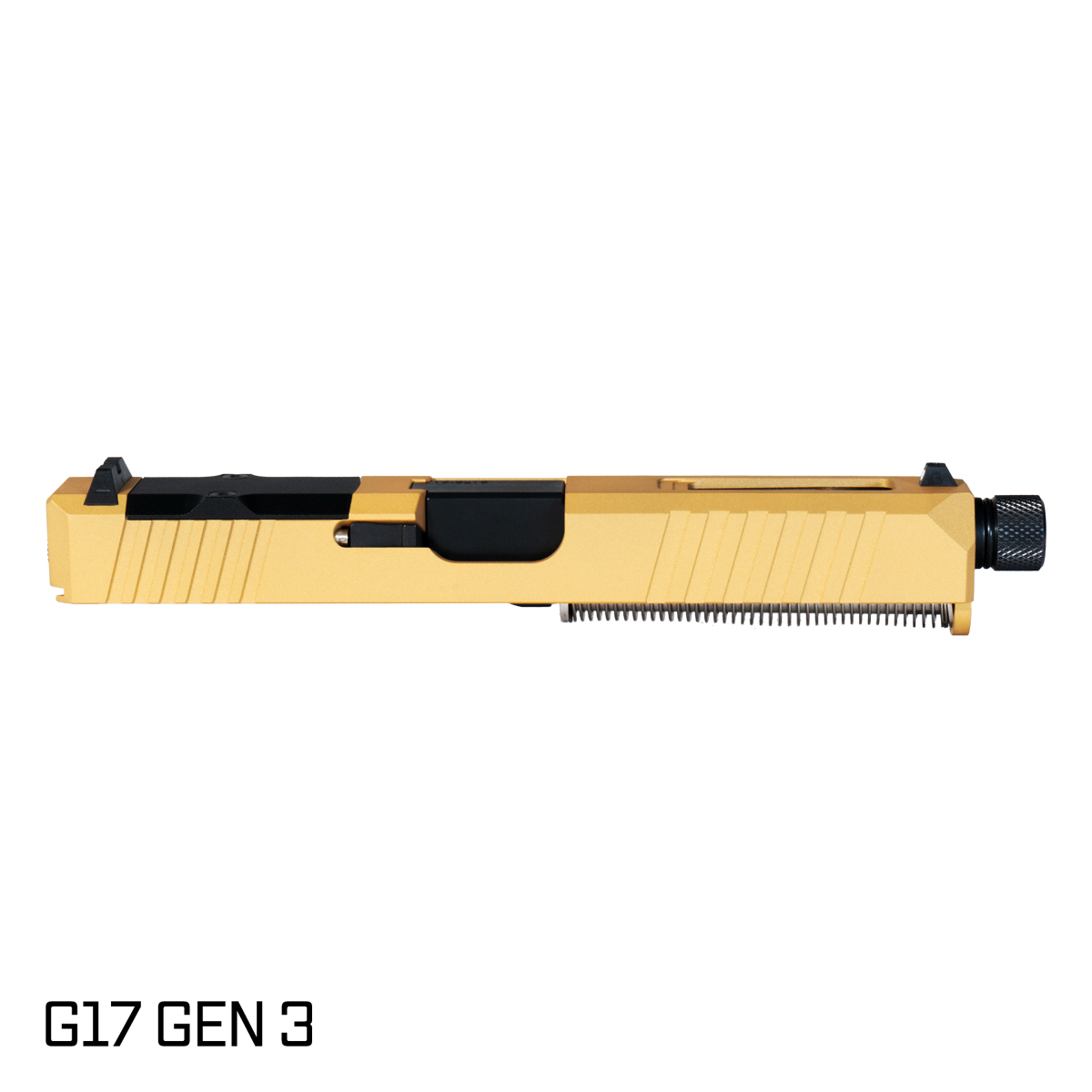 DTT Stiffler MFG Wayfinder Threaded Nitride Barrel G17 Gen 1-3 Compatible 9MM 17-4 Stainless Steel Gold Cerakote Complete Slide Kit