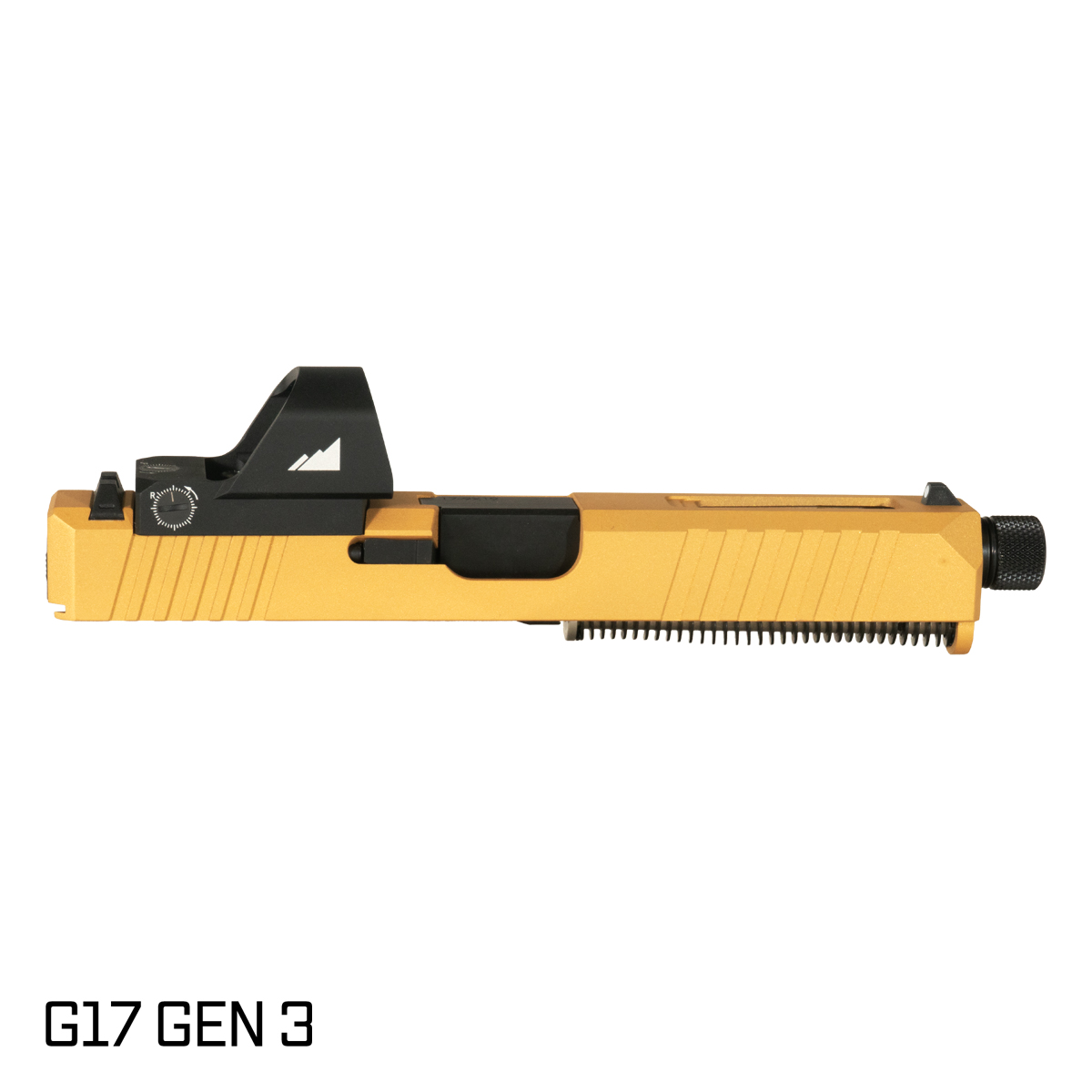 DTT Stiffler MFG Wayfinder Threaded Nitride Barrel G17 Gen 1-3 Compatible 9MM 17-4 Stainless Steel Gold Cerakote Complete Slide Kit ﻿﻿﻿﻿w/ Northtac F12 Red Dot