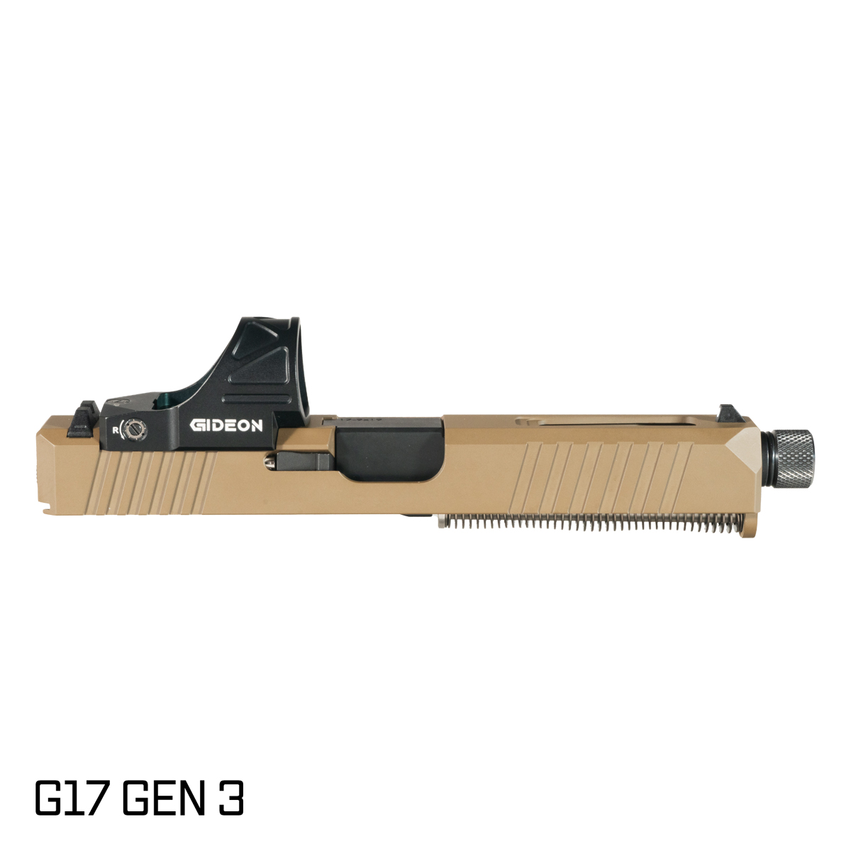 DTT Stiffler MFG Wayfinder Threaded Nitride Barrel G17 Gen 1-3 Compatible 9MM FDE RMR Complete Slide Kit, Gideon SRO Red Dot