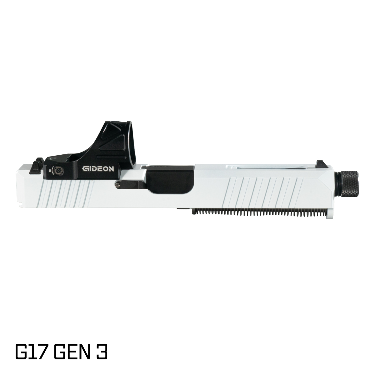 DTT Stiffler MFG Wayfinder Threaded Nitride Barrel G17 Gen 1-3 Compatible 9MM White RMR Complete Slide Kit w/ Gideon SRO Red Dot