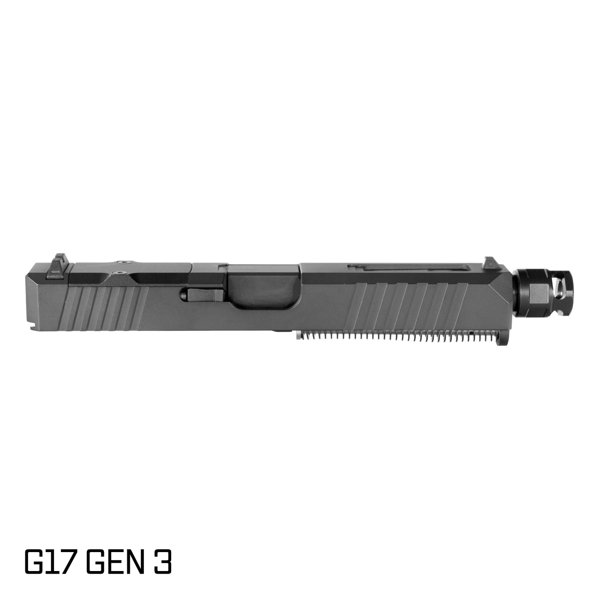 DTT Stiffler MFG Wayfinder Threaded Nitride Barrel G17 Gen 1-3 Compatible 9MM 17-4 Stainless Steel Top Window Cut Black Cerakote Complete Slide Kit, Armaspec PAWN Micro Compensator