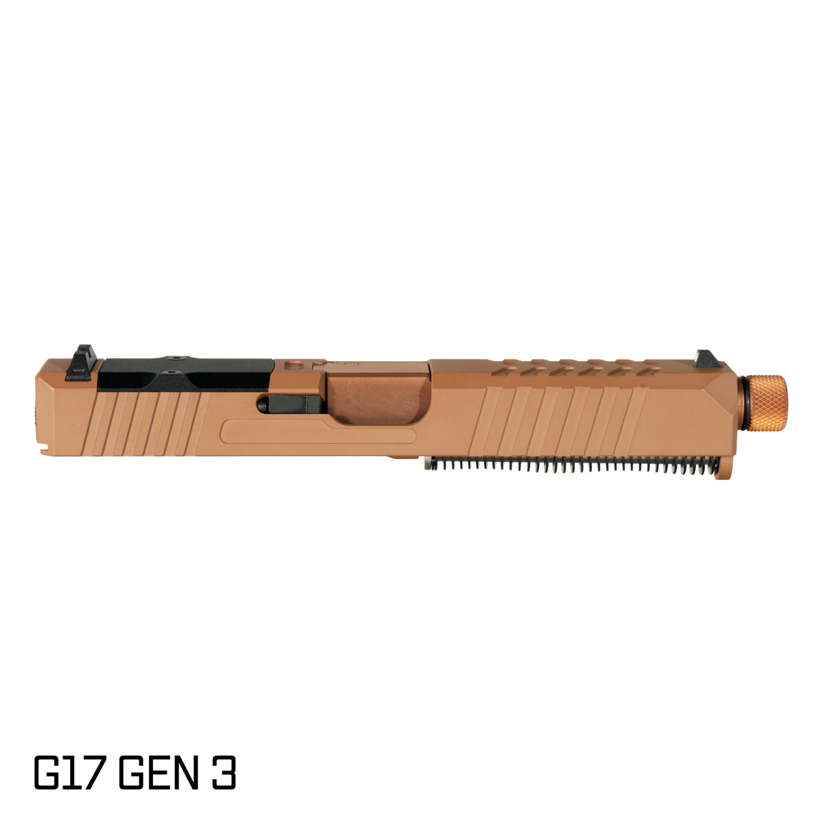 DTT Stiffler MFG Helios Threaded Copper PVD Barrel G17 Gen 1-3 Compatible 9MM 17-4 Stainless Steel Copper Brown Cerakote Complete Slide Kit