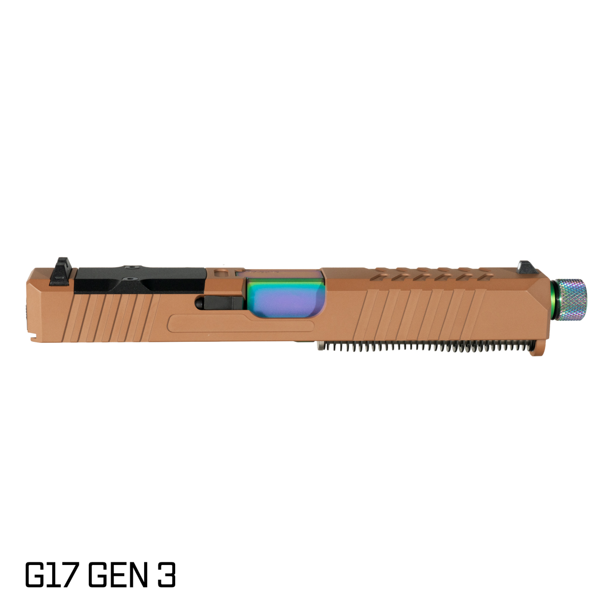 DTT Stiffler MFG Helios Threaded Rainbow PVD Barrel G17 Gen 1-3 Compatible 9MM 17-4 Stainless Steel Copper Brown Cerakote Complete Slide Kit