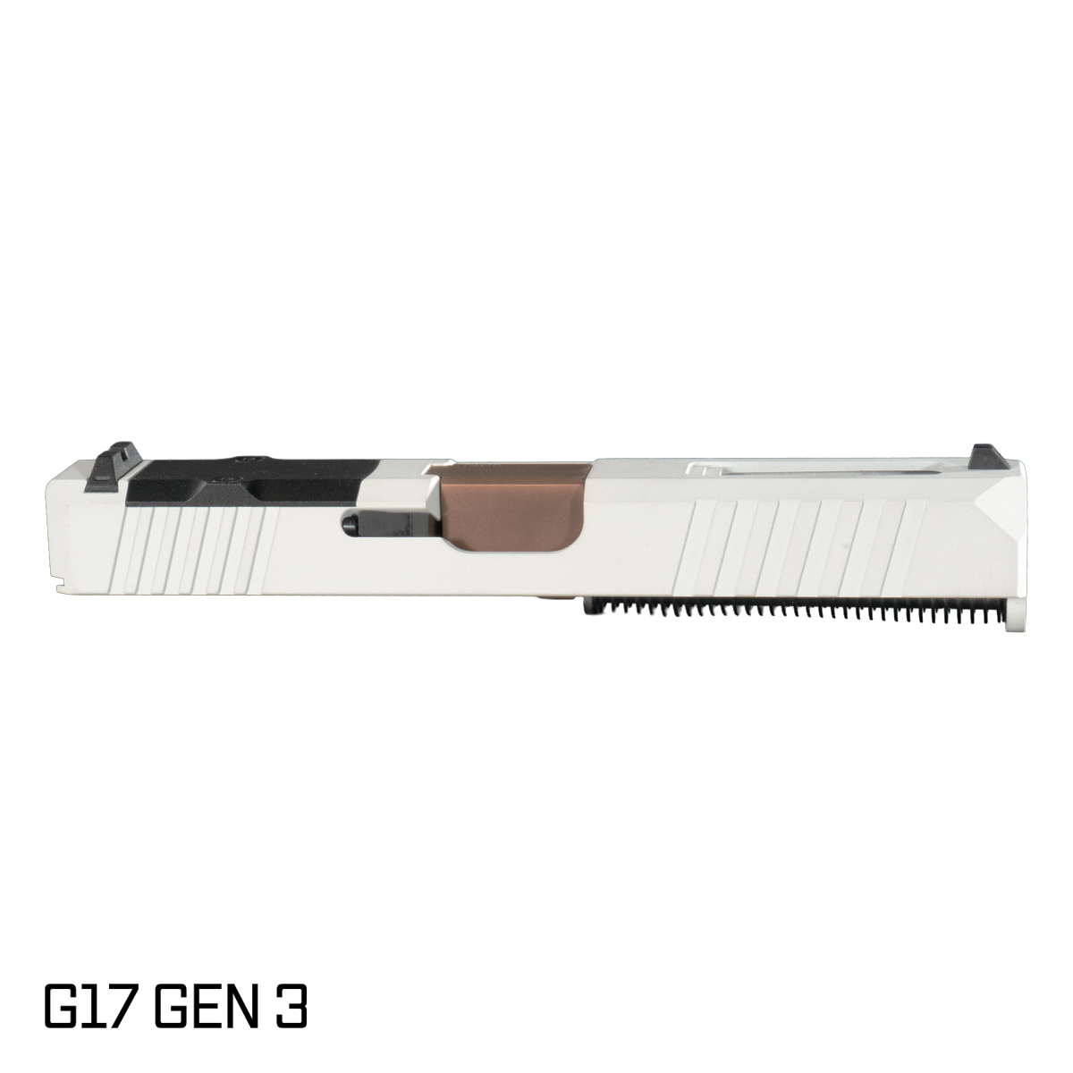 DTT Stiffler MFG Wayfinder Ported Copper PVD Barrel G17 Gen 1-3 Compatible 9MM 17-4 Stainless Steel Top Window Cut White Cerakote Complete Slide Kit