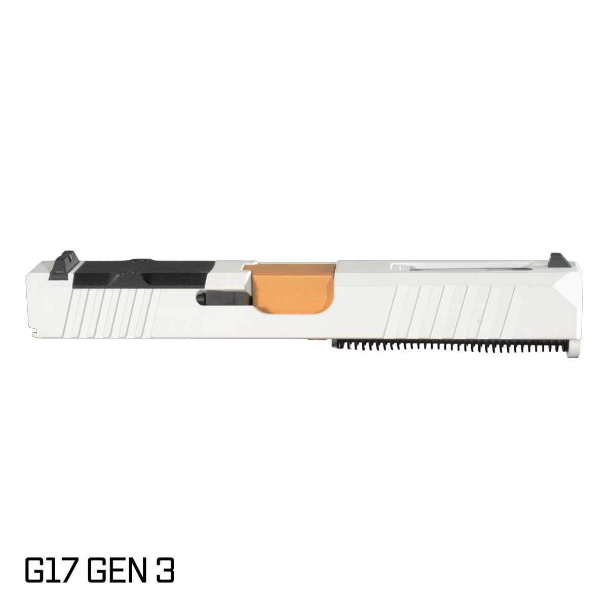 DTT Stiffler MFG Wayfinder Ported Gold TiN Barrel G17 Gen 1-3 Compatible 9MM 17-4 Stainless Steel Top Window Cut White Cerakote Complete Slide Kit
